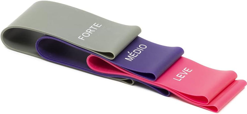 Acte, Kit com 3 Faixas Elásticas Mini Band T71 Com Intensidades Leve Médio e Forte, Diversas Cores