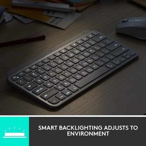 Teclado sem fio Logitech MX Keys Mini com Iluminação Inteligente, Conexão USB ou Bluetooth Easy-Switch para até 3 dispositivos e Bateria Recarregável - Grafite