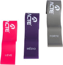 Acte, Kit com 3 Faixas Elásticas Mini Band T71 Com Intensidades Leve Médio e Forte, Diversas Cores