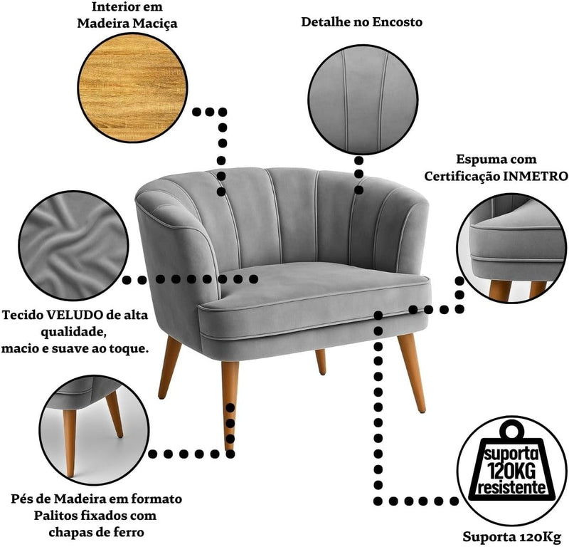 Poltrona Cadeira Decorativa para Sala de Espera Recepção Resistente Ergônomica MOBLAN decor (Bege)