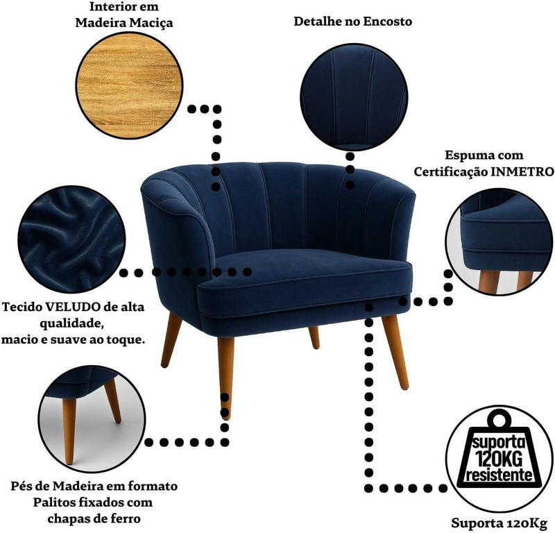 Poltrona Cadeira Decorativa para Sala de Espera Recepção Resistente Ergônomica MOBLAN decor (Bege)