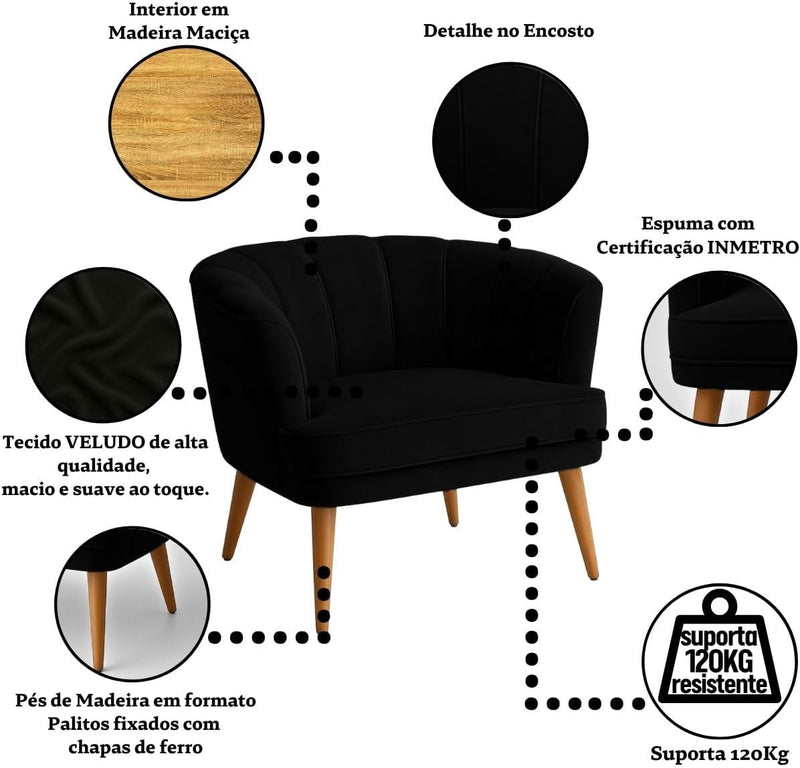 Poltrona Cadeira Decorativa para Sala de Espera Recepção Resistente Ergônomica MOBLAN decor (Bege)