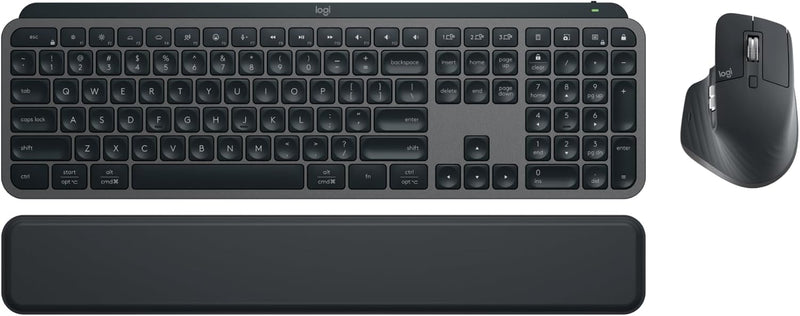 Combo Teclado e Mouse Sem Fio MX Keys S com Apoio para as Mãos, Conexão Bluetooth ou Receptor Logi Bolt, Iluminação Inteligente, Rolagem Rápida, Compatível com Windows, macOS, ChromeOS, Linux- Grafite