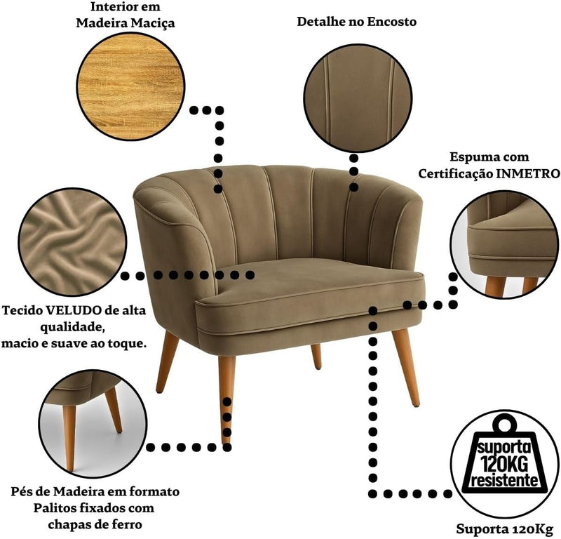 Poltrona Cadeira Decorativa para Sala de Espera Recepção Resistente Ergônomica MOBLAN decor (Bege)