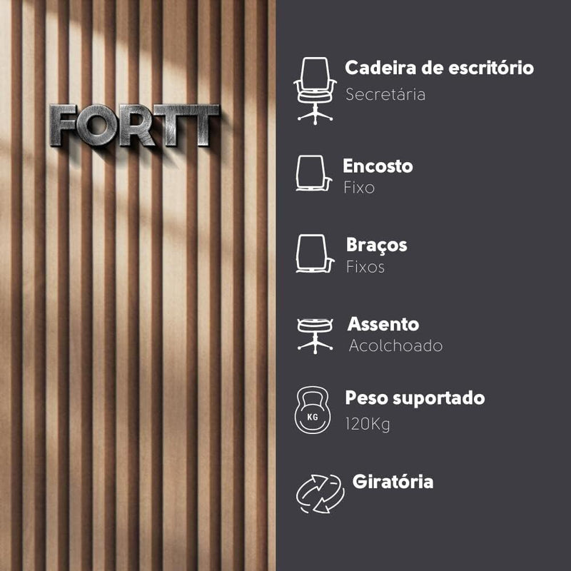 Cadeira de Escritório Secretária Base Cromada com Rodinha Fortt Roma Preta - CSF06-P