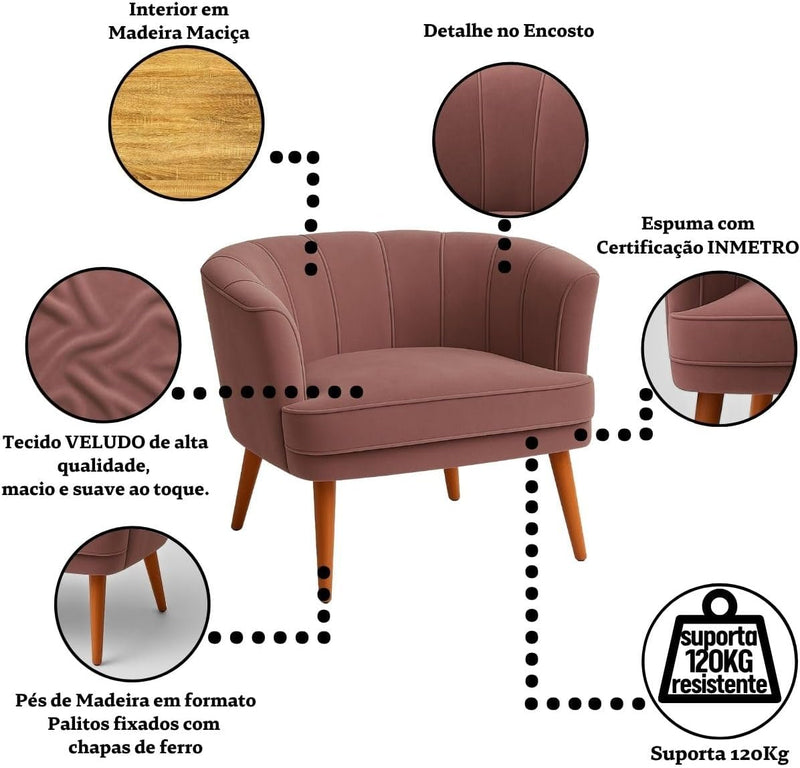 Poltrona Cadeira Decorativa para Sala de Espera Recepção Resistente Ergônomica MOBLAN decor (Bege)