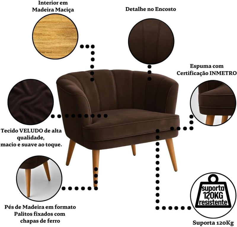 Poltrona Cadeira Decorativa para Sala de Espera Recepção Resistente Ergônomica MOBLAN decor (Bege)