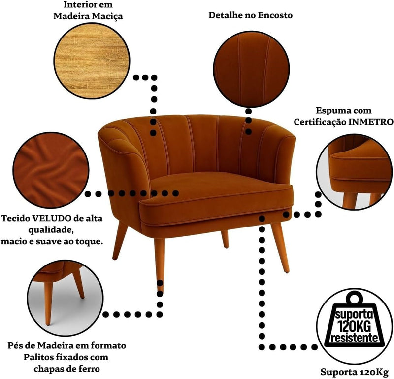Poltrona Cadeira Decorativa para Sala de Espera Recepção Resistente Ergônomica MOBLAN decor (Bege)