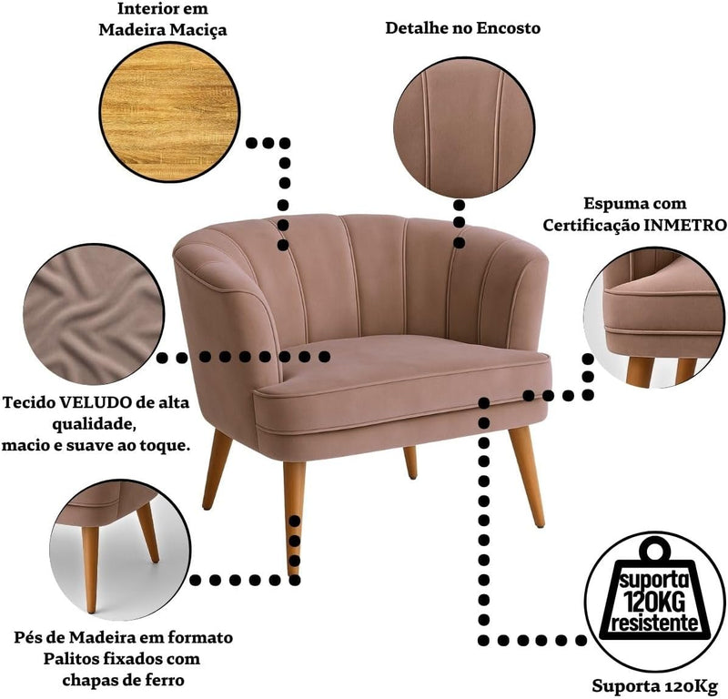 Poltrona Cadeira Decorativa para Sala de Espera Recepção Resistente Ergônomica MOBLAN decor (Bege)