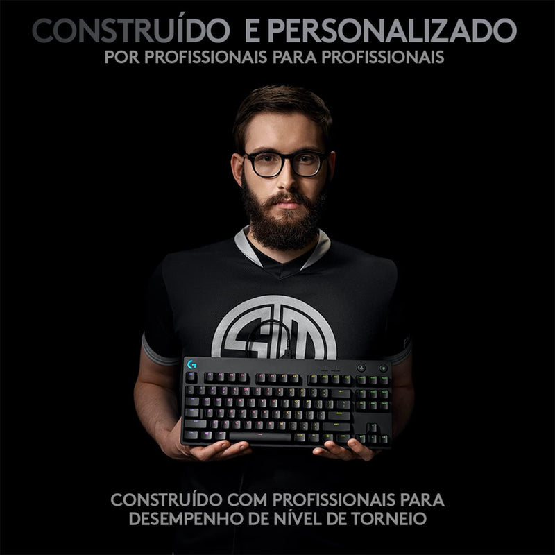 Teclado Mecânico Gamer Logitech G PRO com Layout US, RGB LIGHTSYNC, Design TKL, Cabo Destacável e Switch Exclusivo GX Blue Clicky