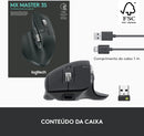 Mouse sem fio Logitech MX Master 3S com Sensor Darkfield para Uso em Qualquer Superfície, Design Ergonômico, Clique Silencioso, Conexão USB ou Bluetooth - Grafite