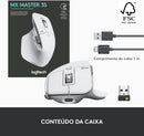 Mouse sem fio Logitech MX Master 3S com Sensor Darkfield para Uso em Qualquer Superfície, Design Ergonômico, Clique Silencioso, Conexão USB ou Bluetooth - Grafite
