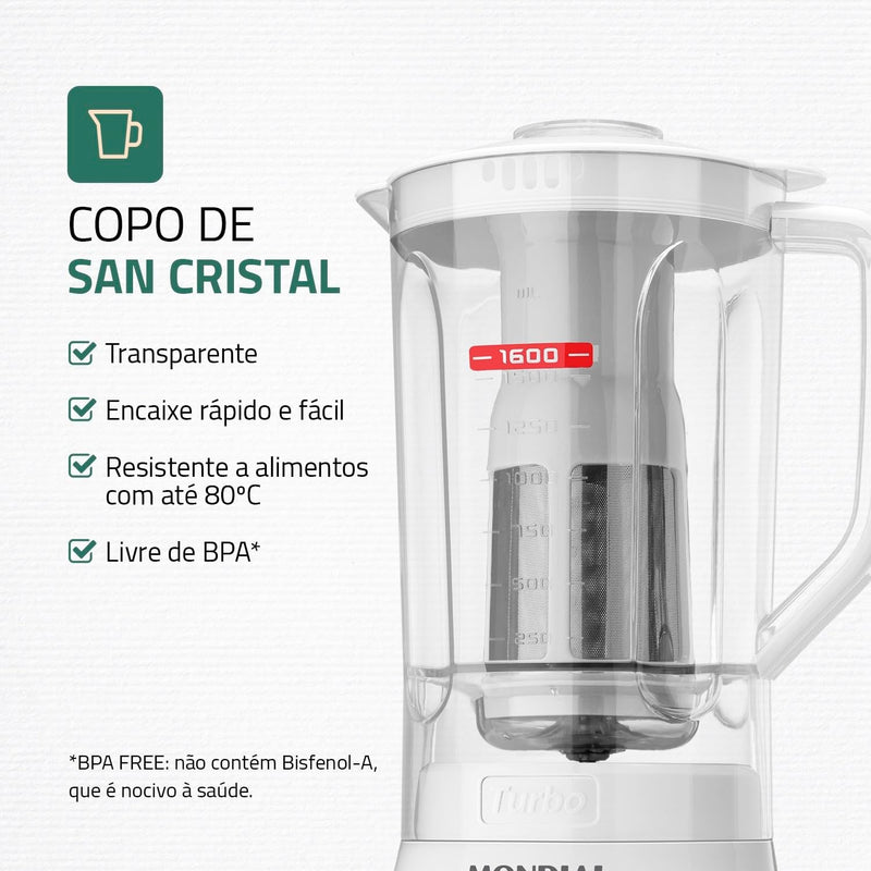 Liquidificador Mondial, Turbo Power 550W, 110V, Preto, 1,6L - L-99 FB