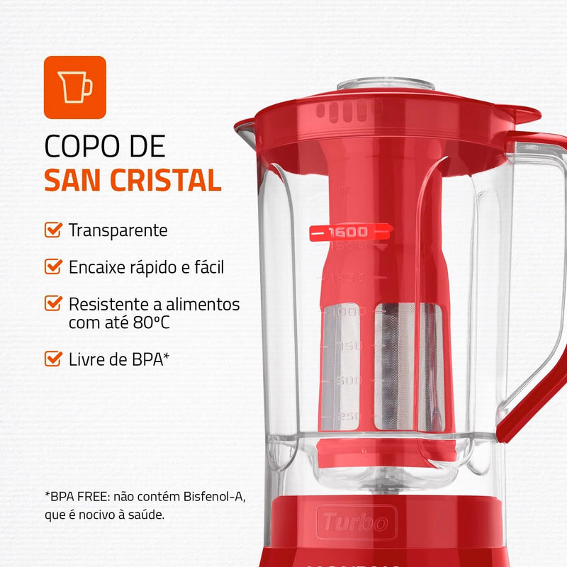 Liquidificador Mondial, Turbo Power 550W, 110V, Preto, 1,6L - L-99 FB