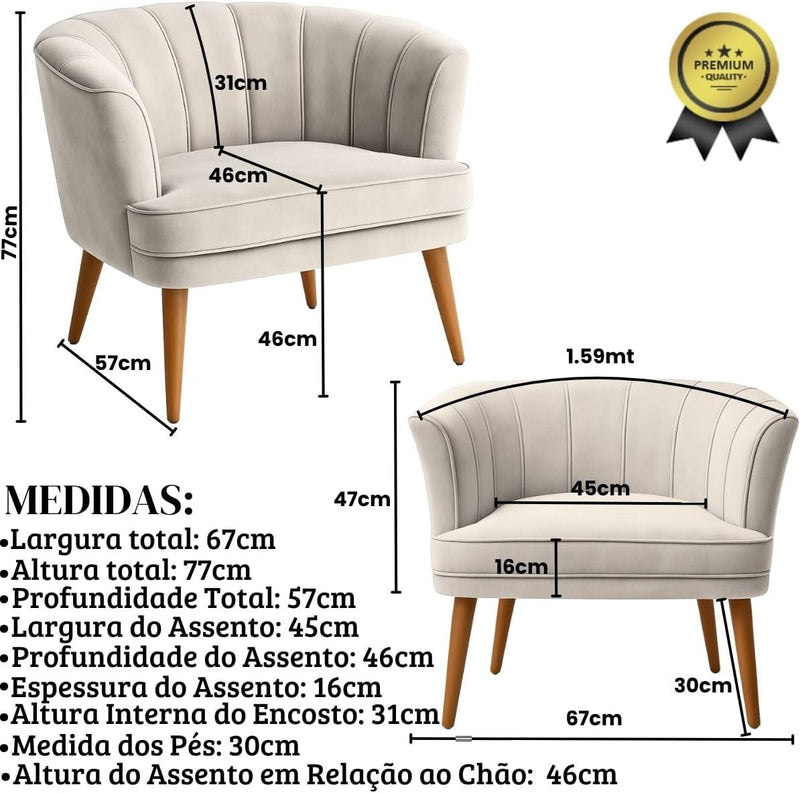 Poltrona Cadeira Decorativa para Sala de Espera Recepção Resistente Ergônomica MOBLAN decor (Bege)