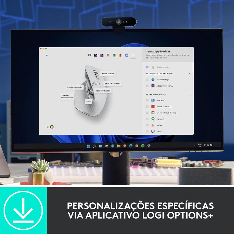 Mouse sem fio Logitech MX Master 3S com Sensor Darkfield para Uso em Qualquer Superfície, Design Ergonômico, Clique Silencioso, Conexão USB ou Bluetooth - Grafite