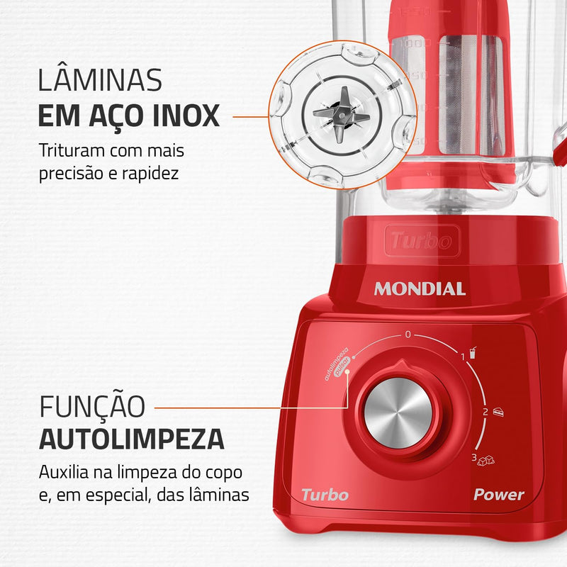 Liquidificador Mondial, Turbo Power 550W, 110V, Preto, 1,6L - L-99 FB
