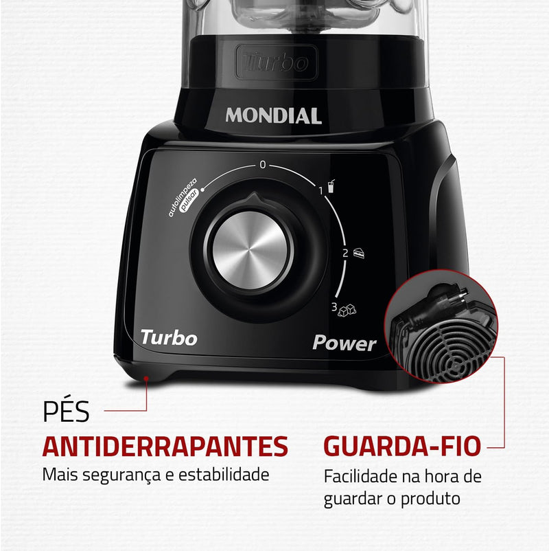 Liquidificador Mondial, Turbo Power 550W, 110V, Preto, 1,6L - L-99 FB