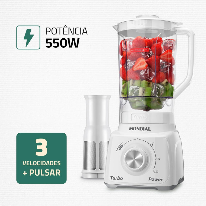 Liquidificador Mondial, Turbo Power 550W, 110V, Preto, 1,6L - L-99 FB