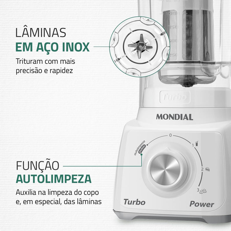 Liquidificador Mondial, Turbo Power 550W, 110V, Preto, 1,6L - L-99 FB
