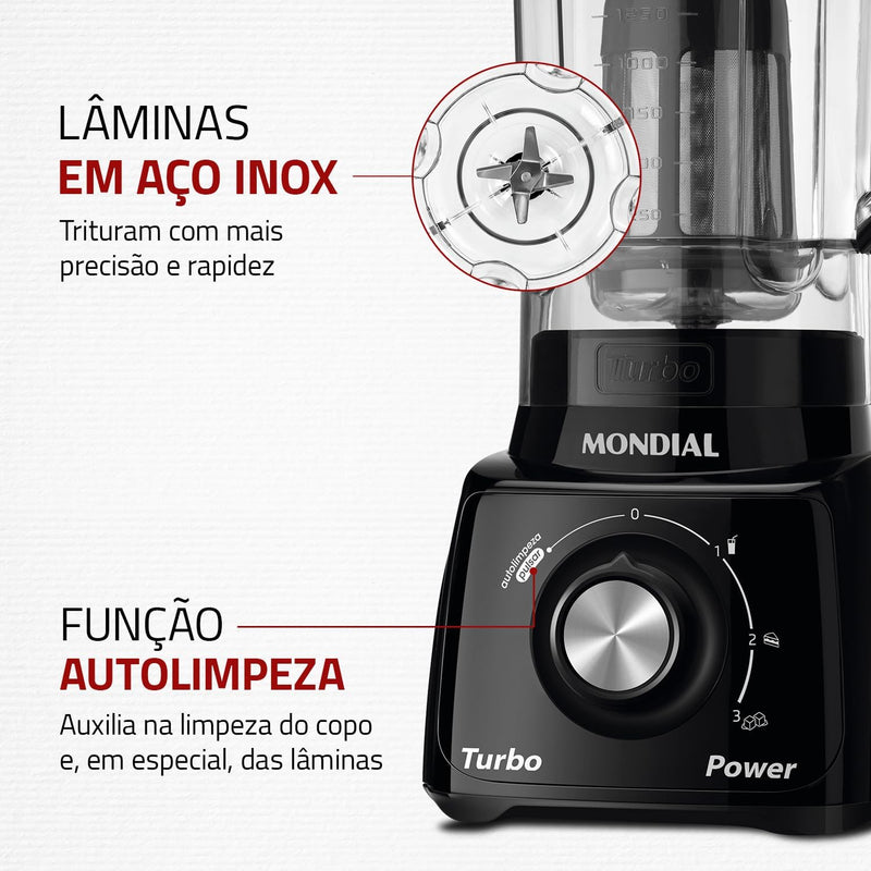 Liquidificador Mondial, Turbo Power 550W, 110V, Preto, 1,6L - L-99 FB