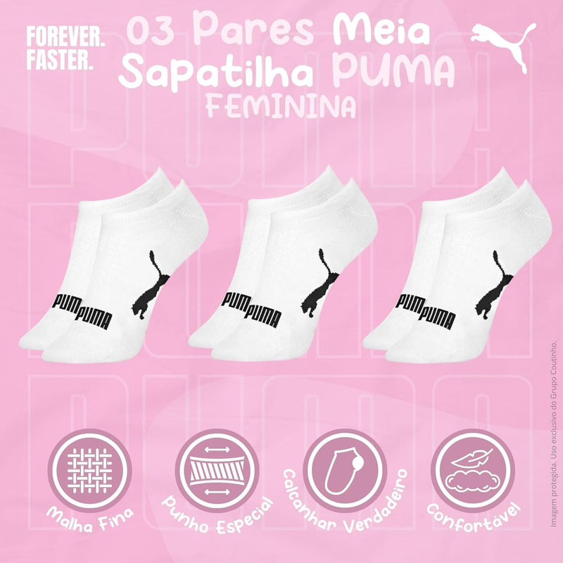 Kit 3 Pares Meia Sapatilha Invisível Puma Respirável Original