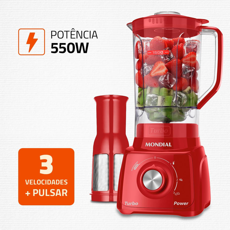 Liquidificador Mondial, Turbo Power 550W, 110V, Preto, 1,6L - L-99 FB