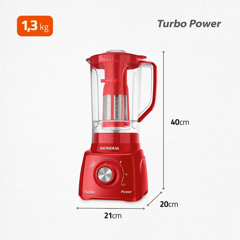 Liquidificador Mondial, Turbo Power 550W, 110V, Preto, 1,6L - L-99 FB