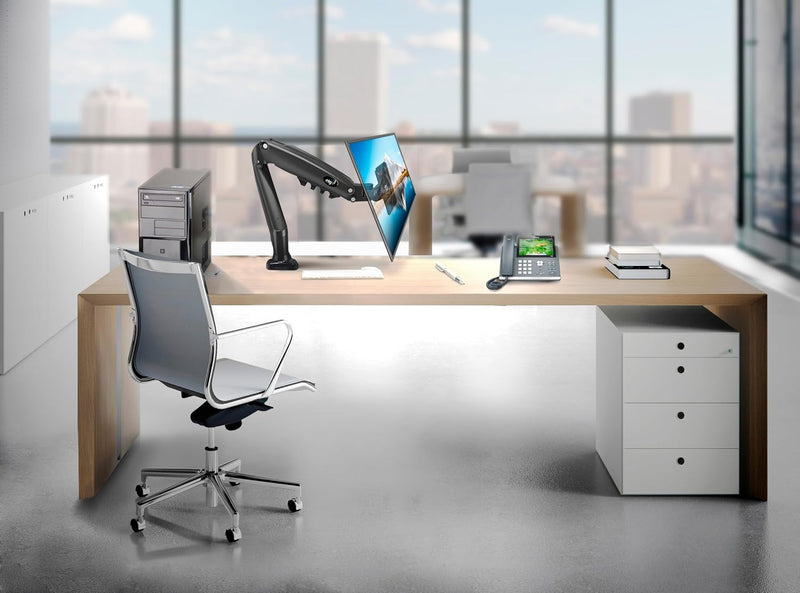 Suporte Articulado de Mesa, Pistão a Gás, Design Compacto e Retrátil, Ergonômico, Monitores 17'' a 35'', 2kg a 9kg, Preto, F80N, ELG