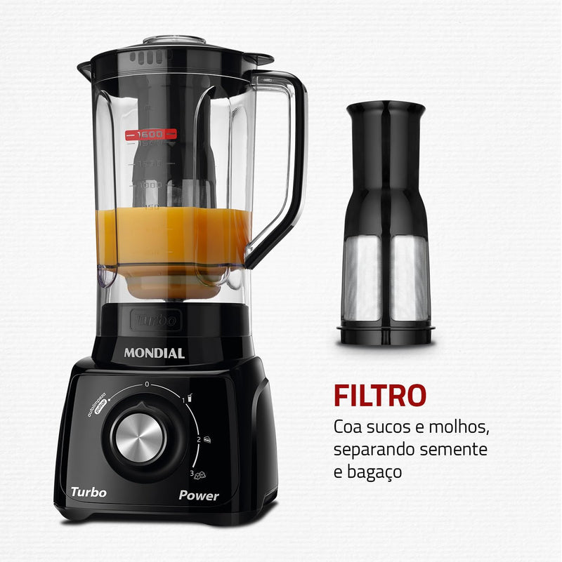 Liquidificador Mondial, Turbo Power 550W, 110V, Preto, 1,6L - L-99 FB