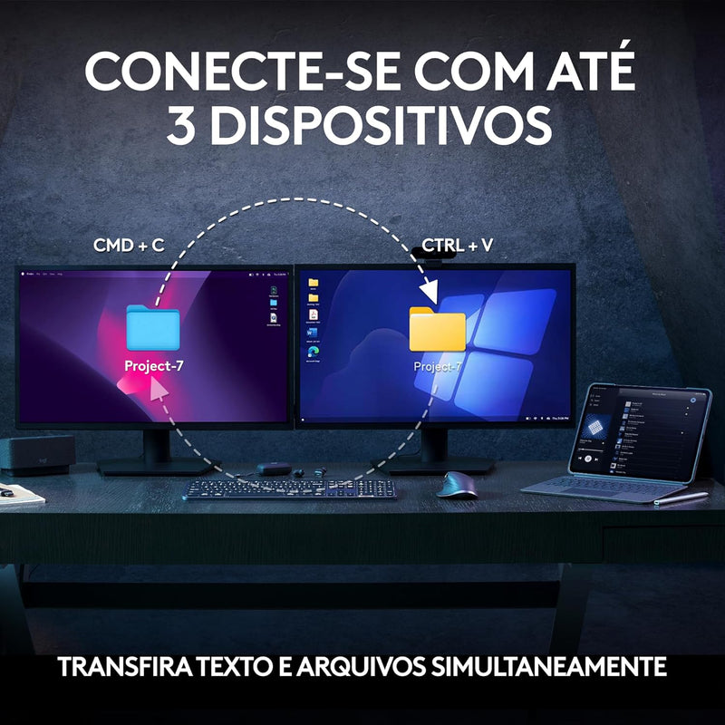 Combo Teclado e Mouse Sem Fio MX Keys S com Apoio para as Mãos, Conexão Bluetooth ou Receptor Logi Bolt, Iluminação Inteligente, Rolagem Rápida, Compatível com Windows, macOS, ChromeOS, Linux- Grafite